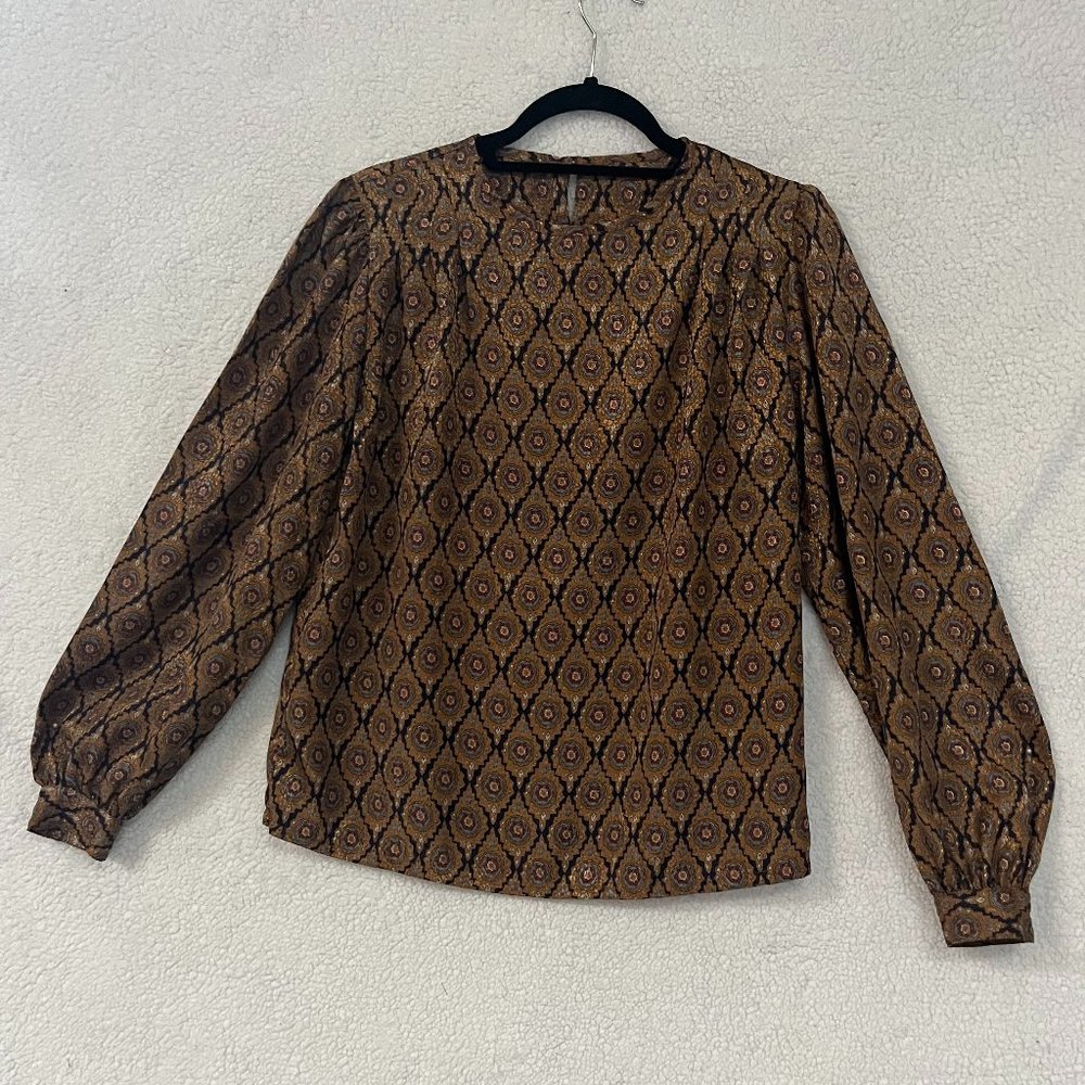 Poet by Nicola Vintage Blouse top, Size 8, 1992 Gold Brown Shirt
